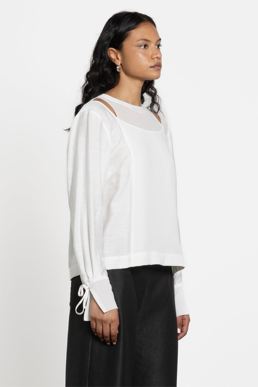 Epic Cut Out Shoulder Long Sleeve Top in White