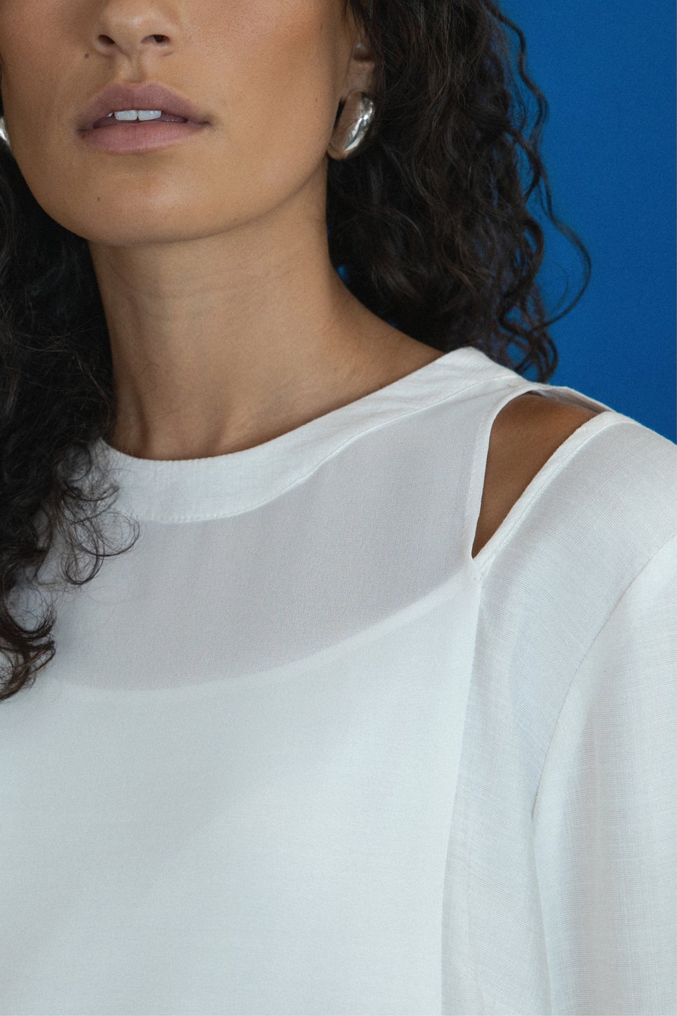 Epic Cut Out Shoulder Long Sleeve Top in White