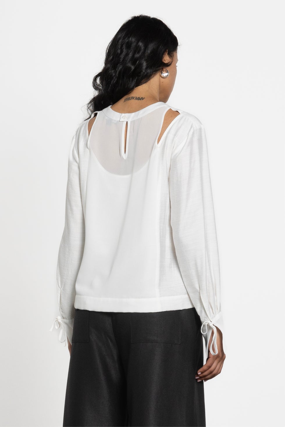Epic Cut Out Shoulder Long Sleeve Top in White