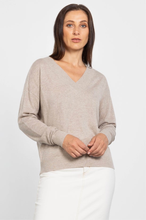 Eve Wool Blend V-neck Jumper in Neutral