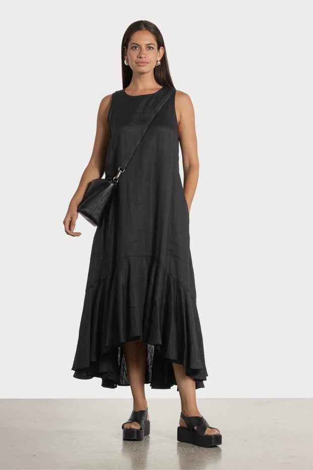 Evelyn Linen Dress in Black