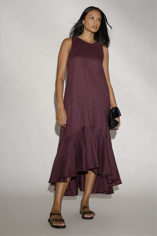 Evelyn Linen Dress in Purple