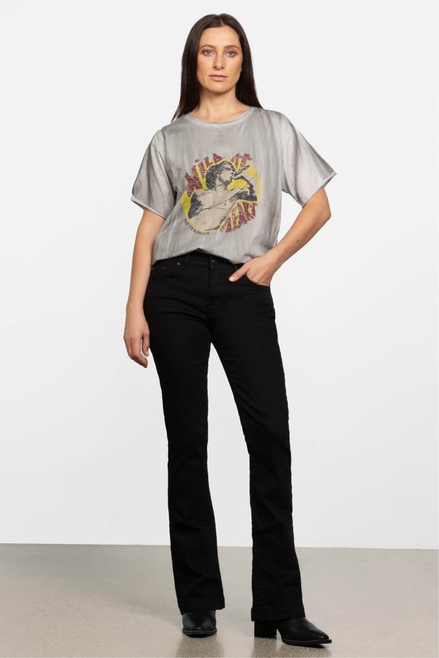 Fallon Mid Rise Bootcut Jean in Black