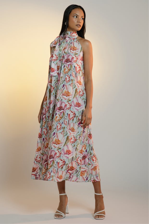 Flores Floral Print Long Dress in Print