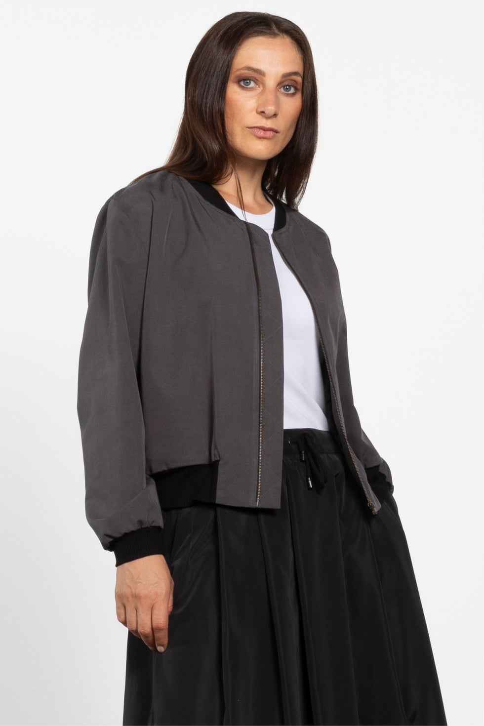 Frank Cropped Bomber Jacket in Grey