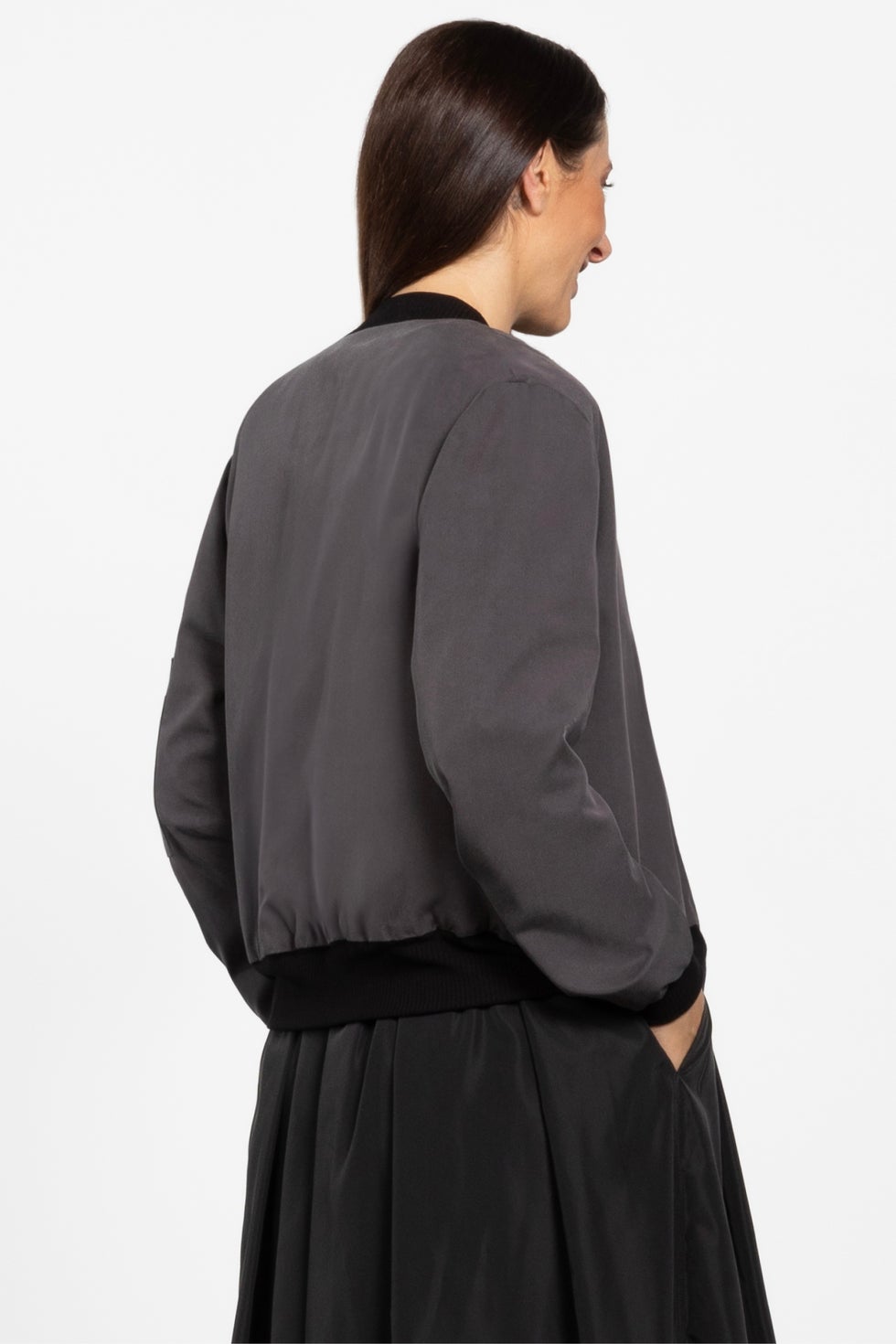 Frank Cropped Bomber Jacket in Grey