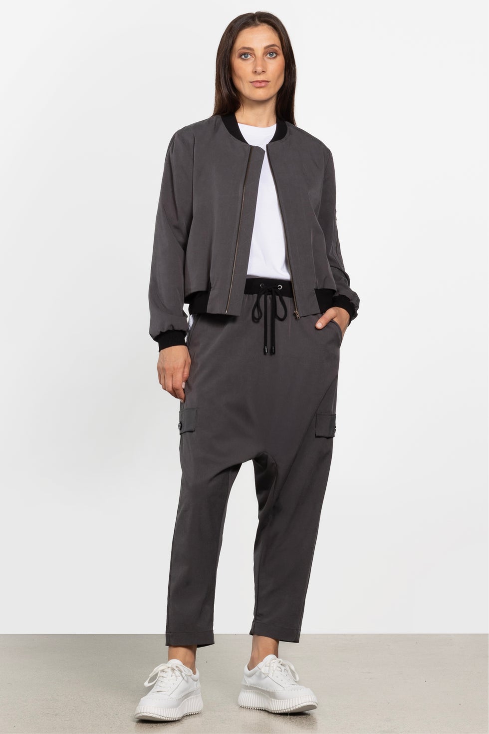 Frank Cropped Bomber Jacket in Grey