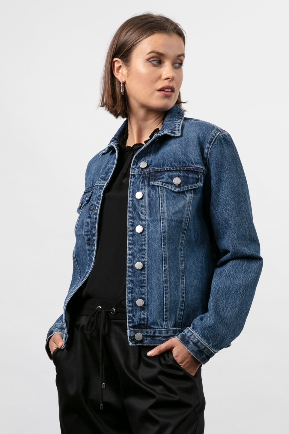 half blue half black denim jacket