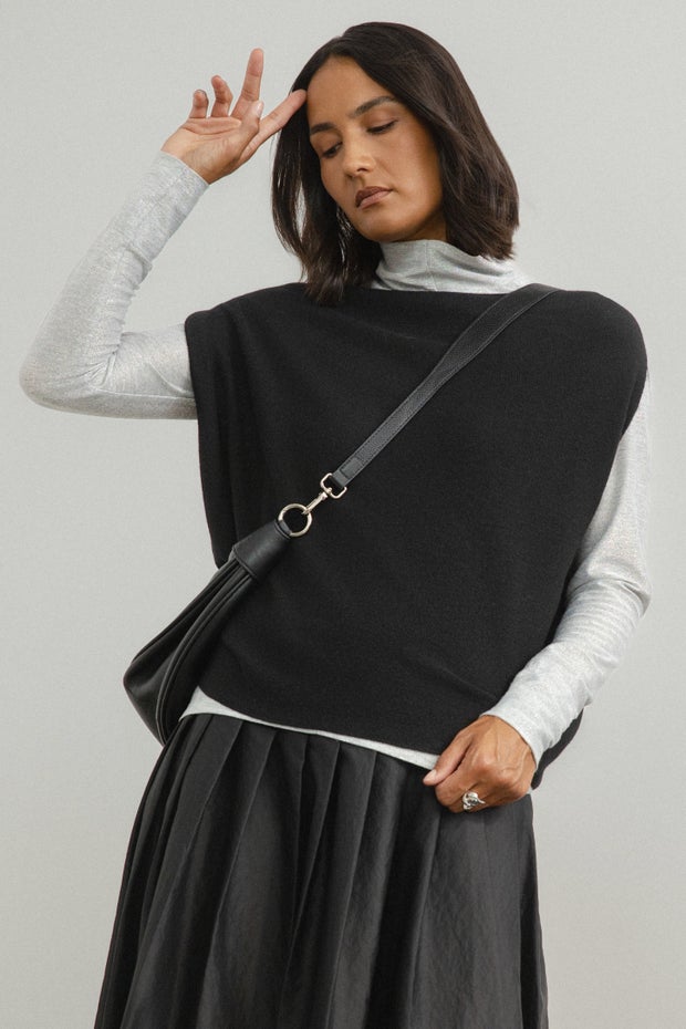 Frenchie Merino Sleeveless Gilet Top in Black