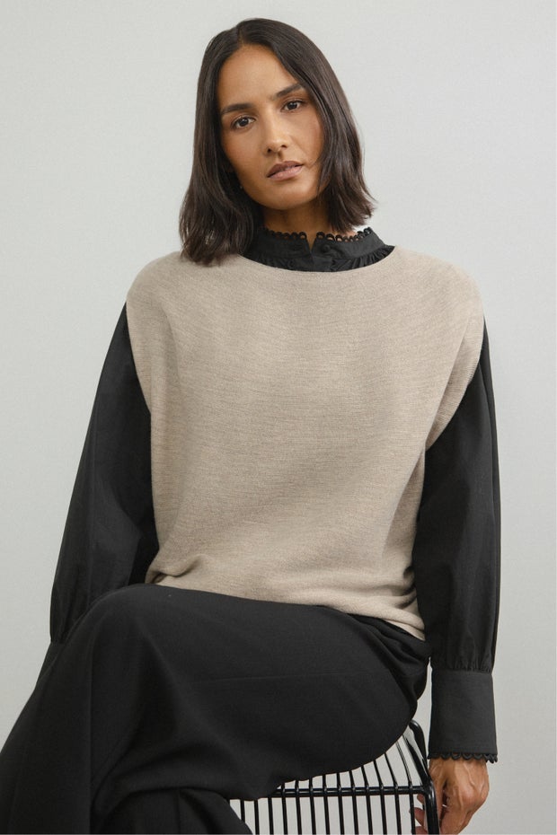Frenchie Merino Sleeveless Gilet Top in Neutral