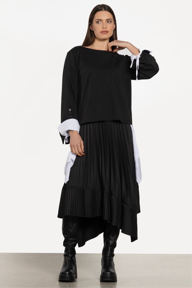 Frida Asymmetrical Pleated Skirt in Black