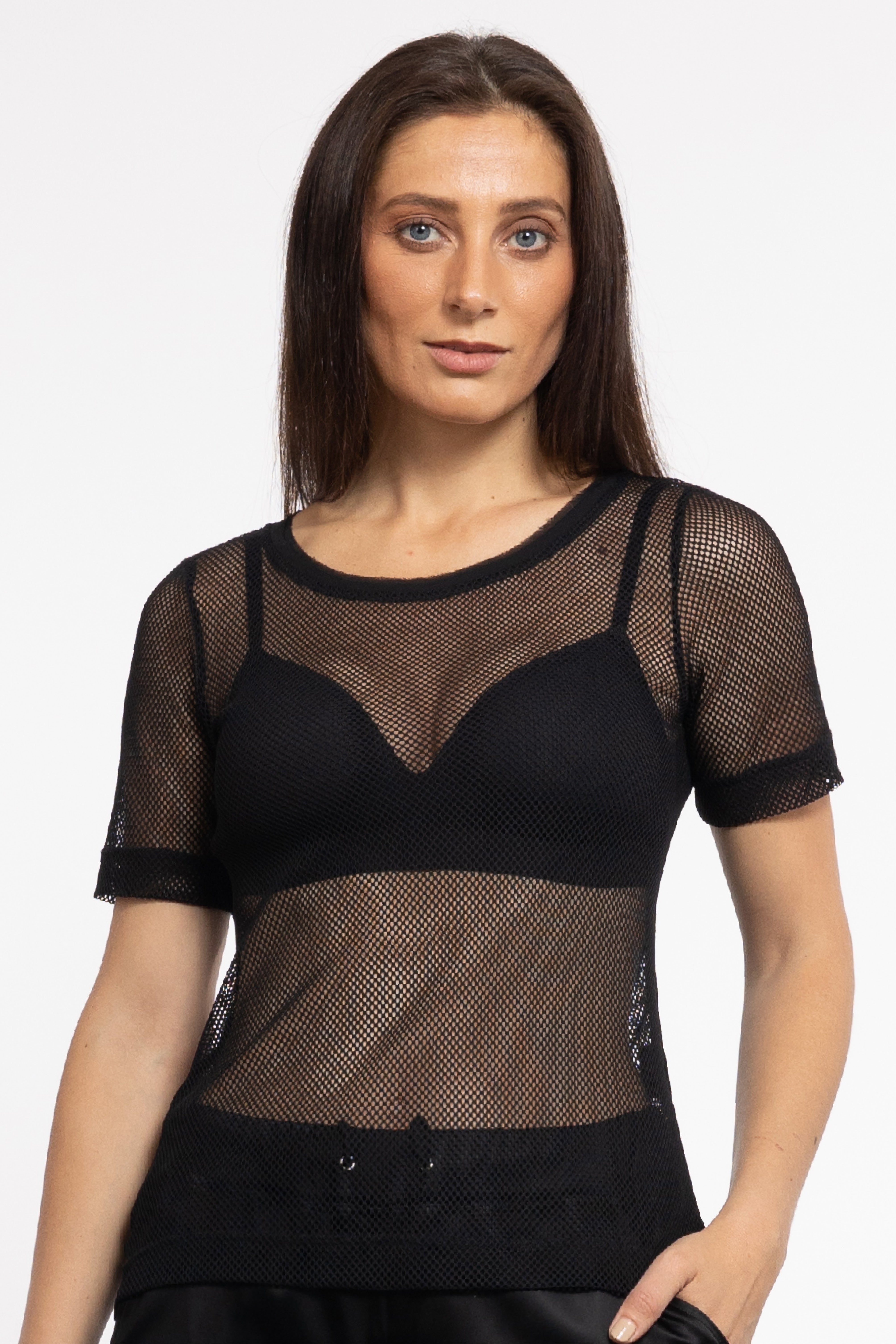 Women's Long-Sleeve Mesh Ruched Top