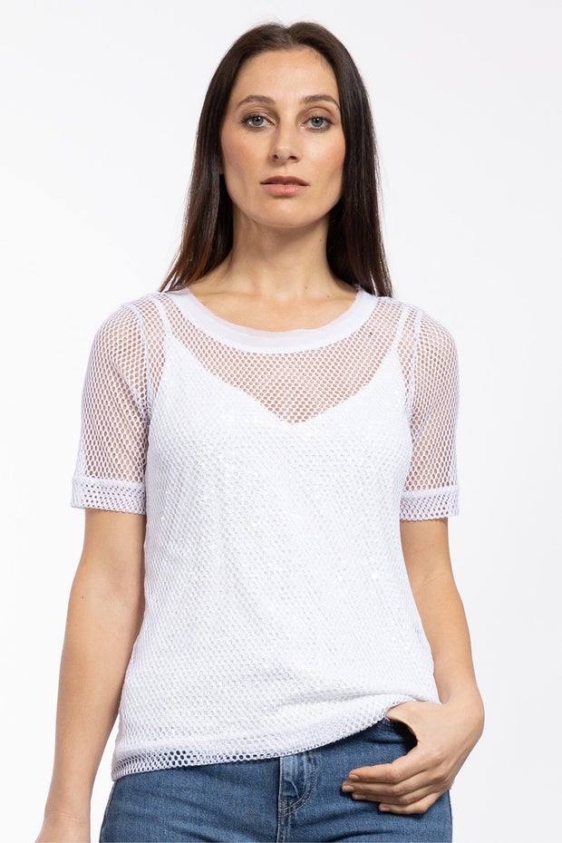Gem Mesh Tee in White