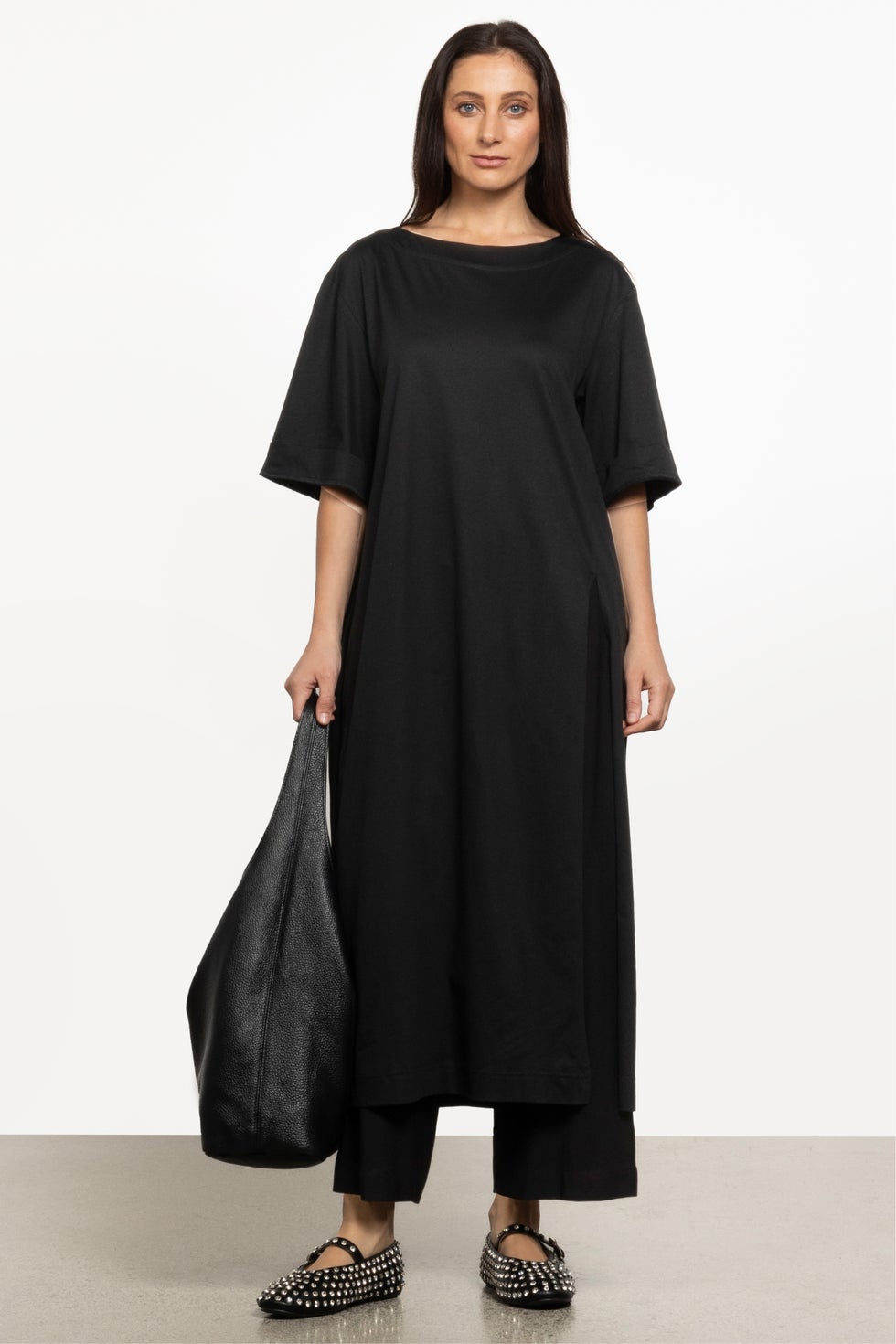 Gemini Cotton Shirt Dress in Black