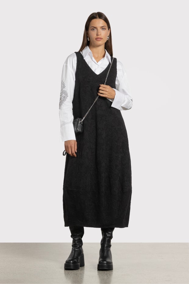 Georgina Embroidery Bubble Hem Dress in Black