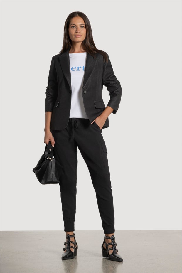 Grace Denim-look Single Breasted Blazer in Black