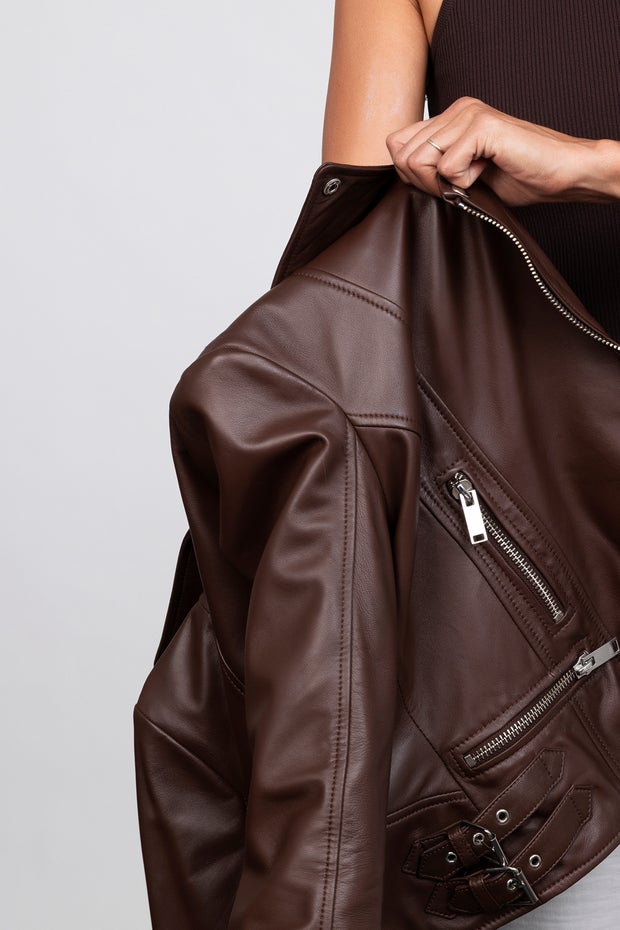 Harley Leather Biker Jacket in Brown