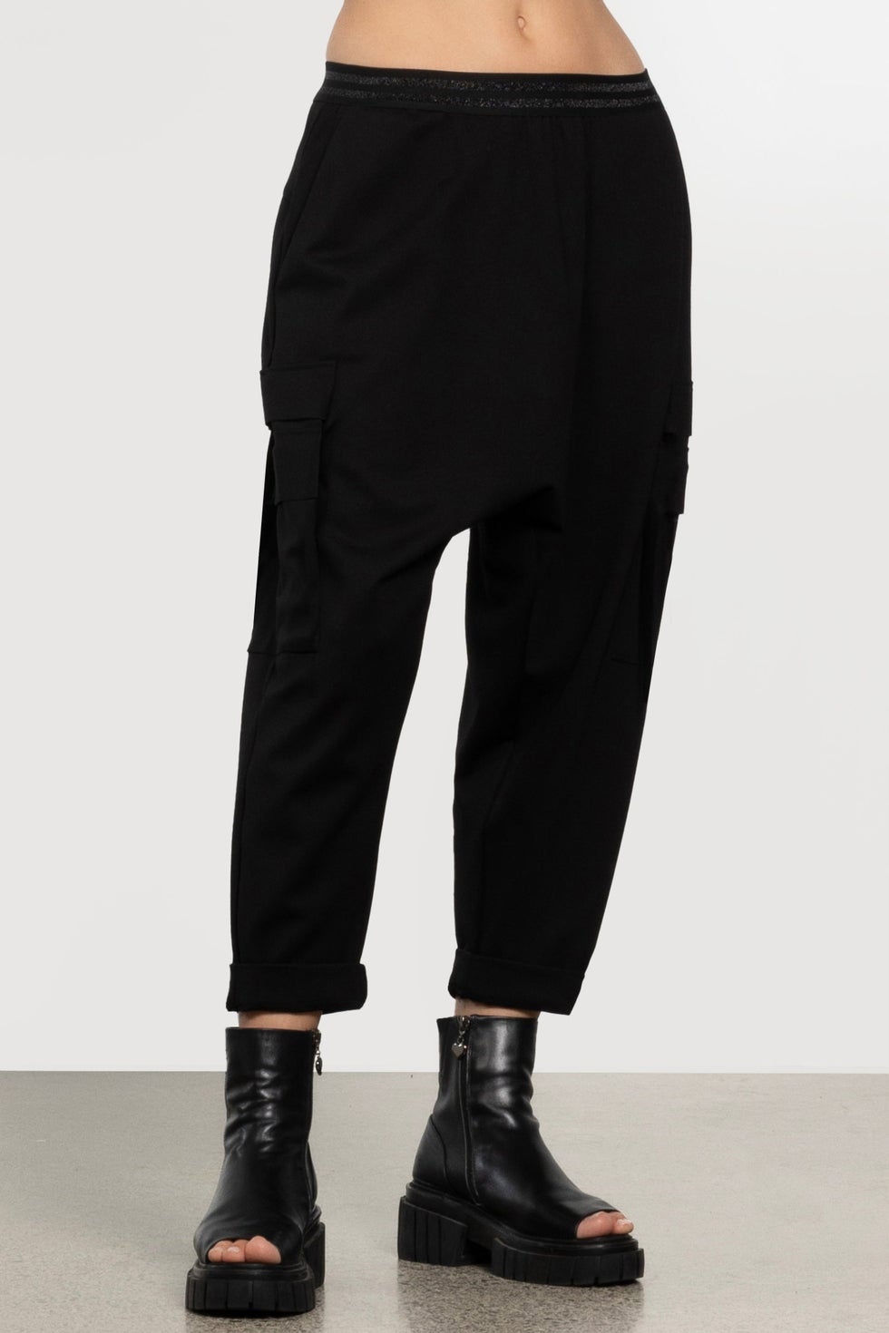Haven Drop Crotch Cropped Pant in Black