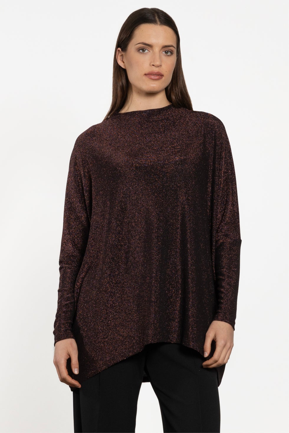 Heidi Glitter Knit Long Sleeve Top in Brown