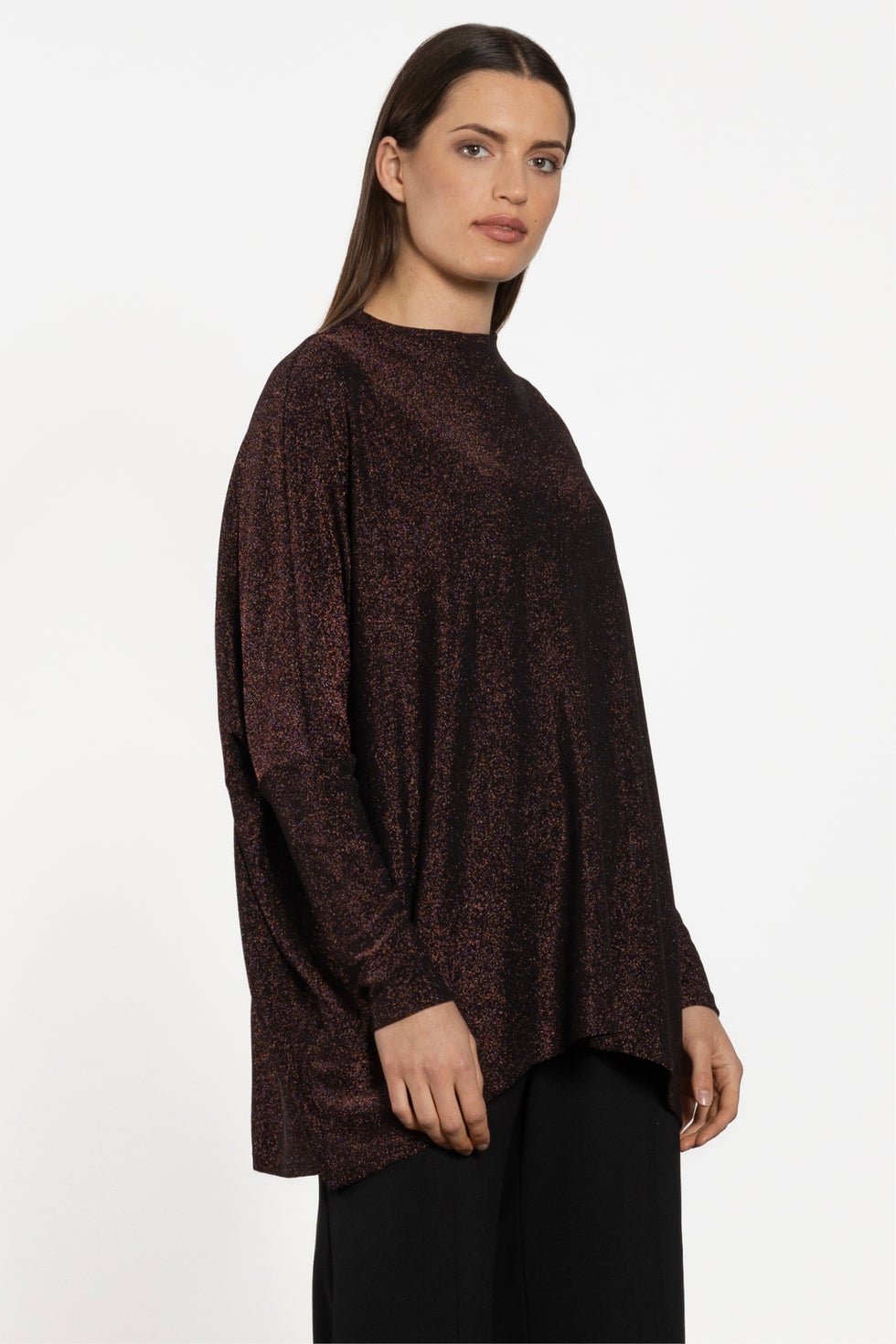 Heidi Glitter Knit Long Sleeve Top in Brown