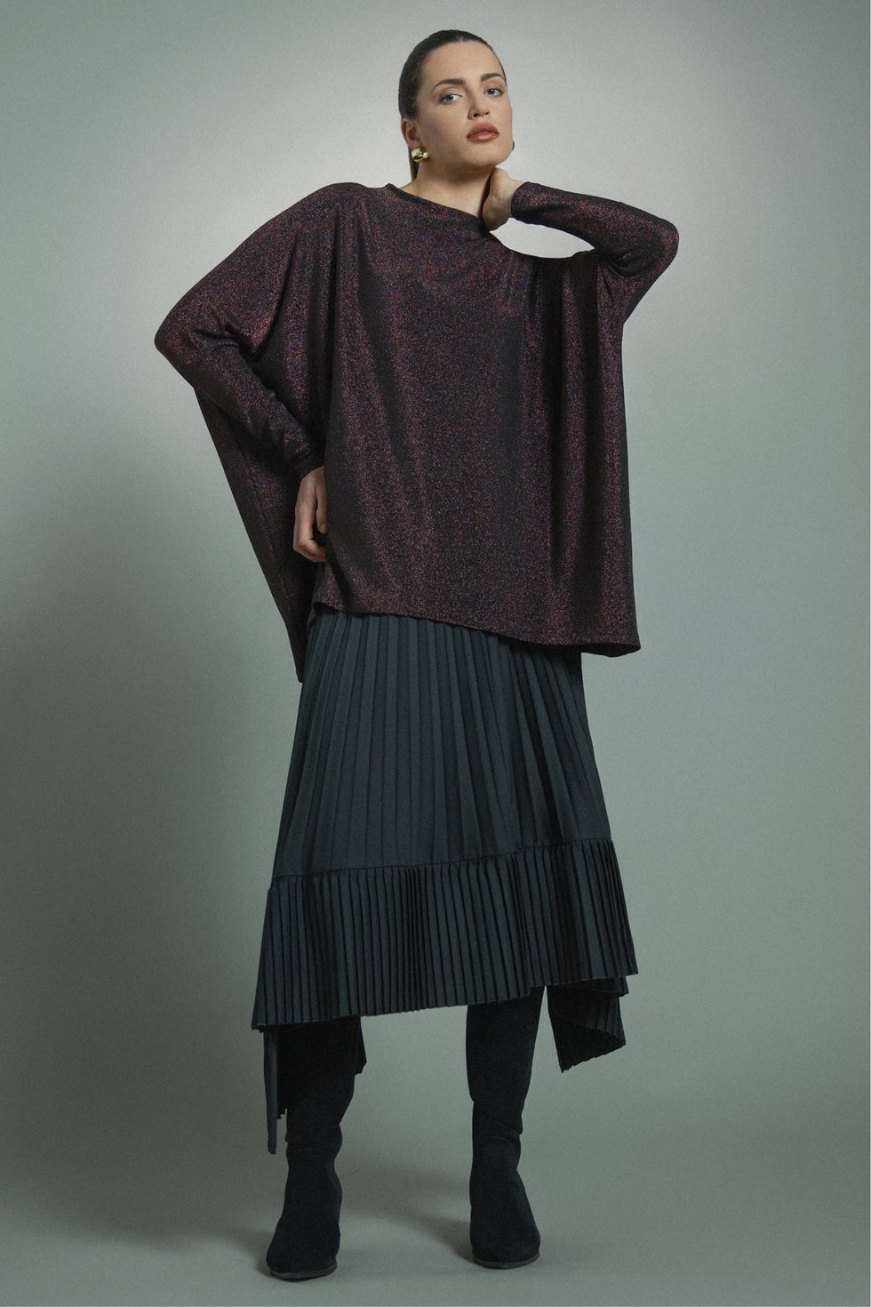 Heidi Glitter Knit Long Sleeve Top in Brown