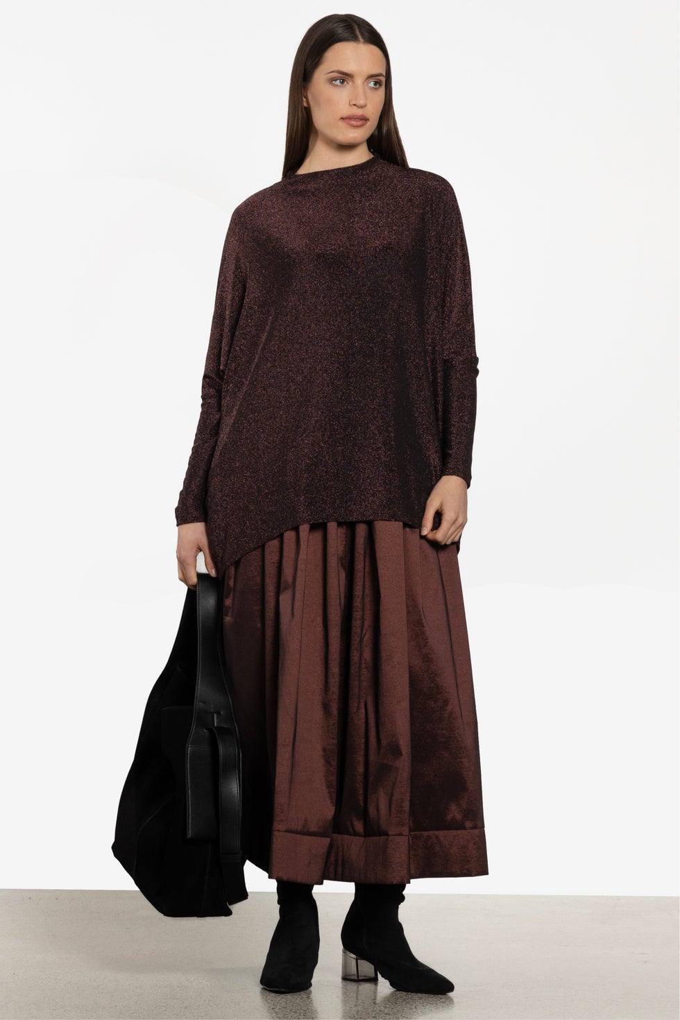 Heidi Glitter Knit Long Sleeve Top in Brown