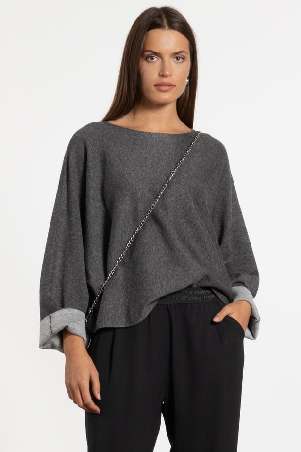 Isla Merino Blend Reversible Jumper in Grey