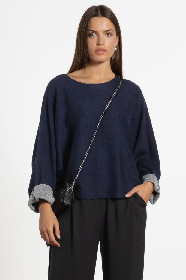 Isla Merino Blend Reversible Jumper in Blue