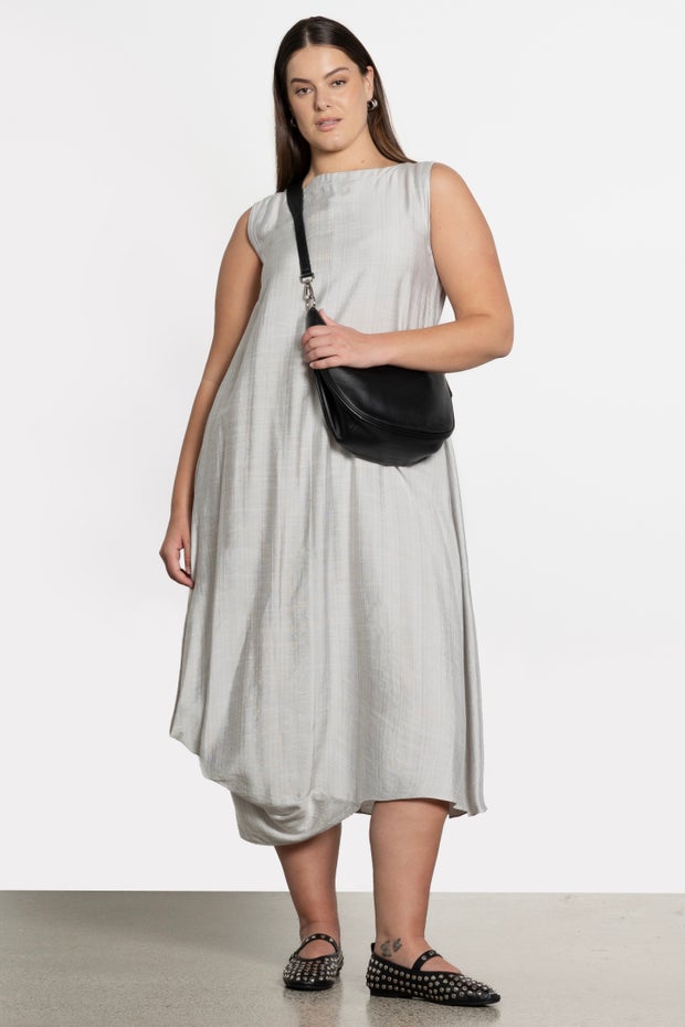 Isle Linen Blend Asymmetric Dress in Metallic