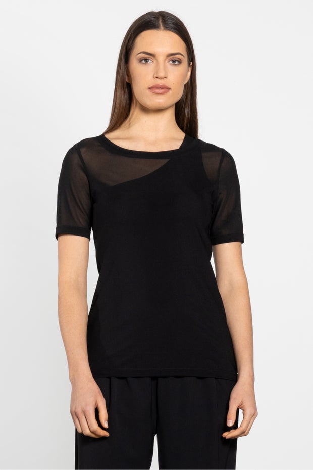 Jen Mesh Layer Tee in Black