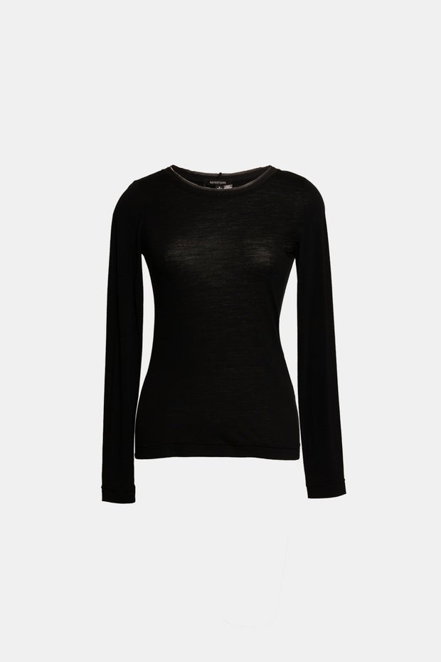 Jewel Long Sleeve Mesh Top in Black