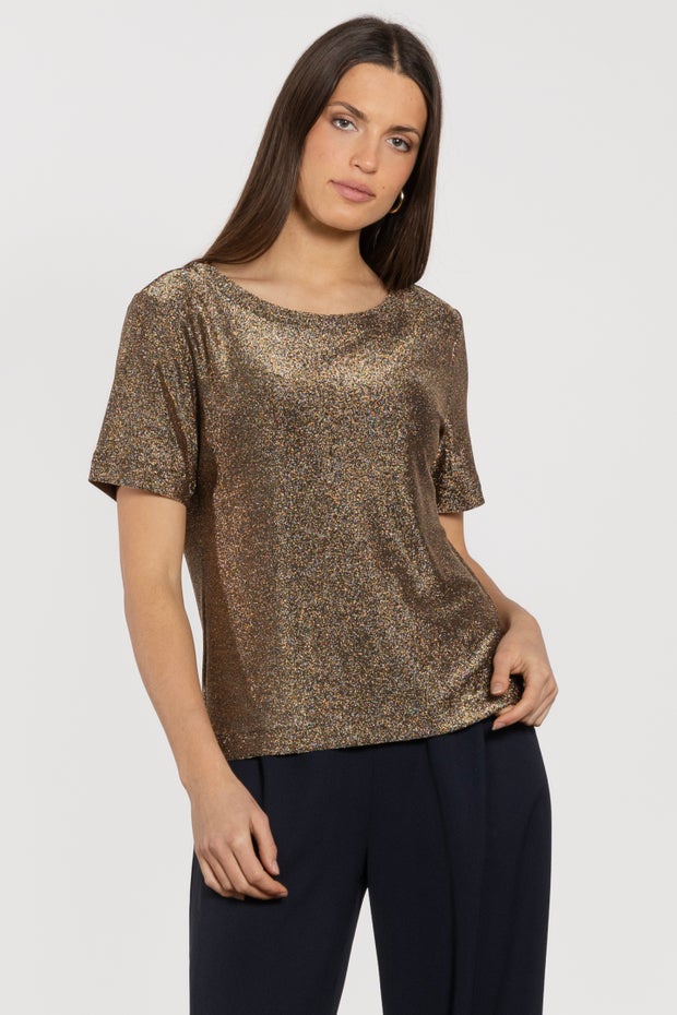 Jonti Sparkle Knit Short Sleeve Tee in Metallic