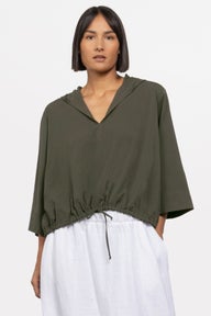 Journey Hooded V-neck Top in Green
