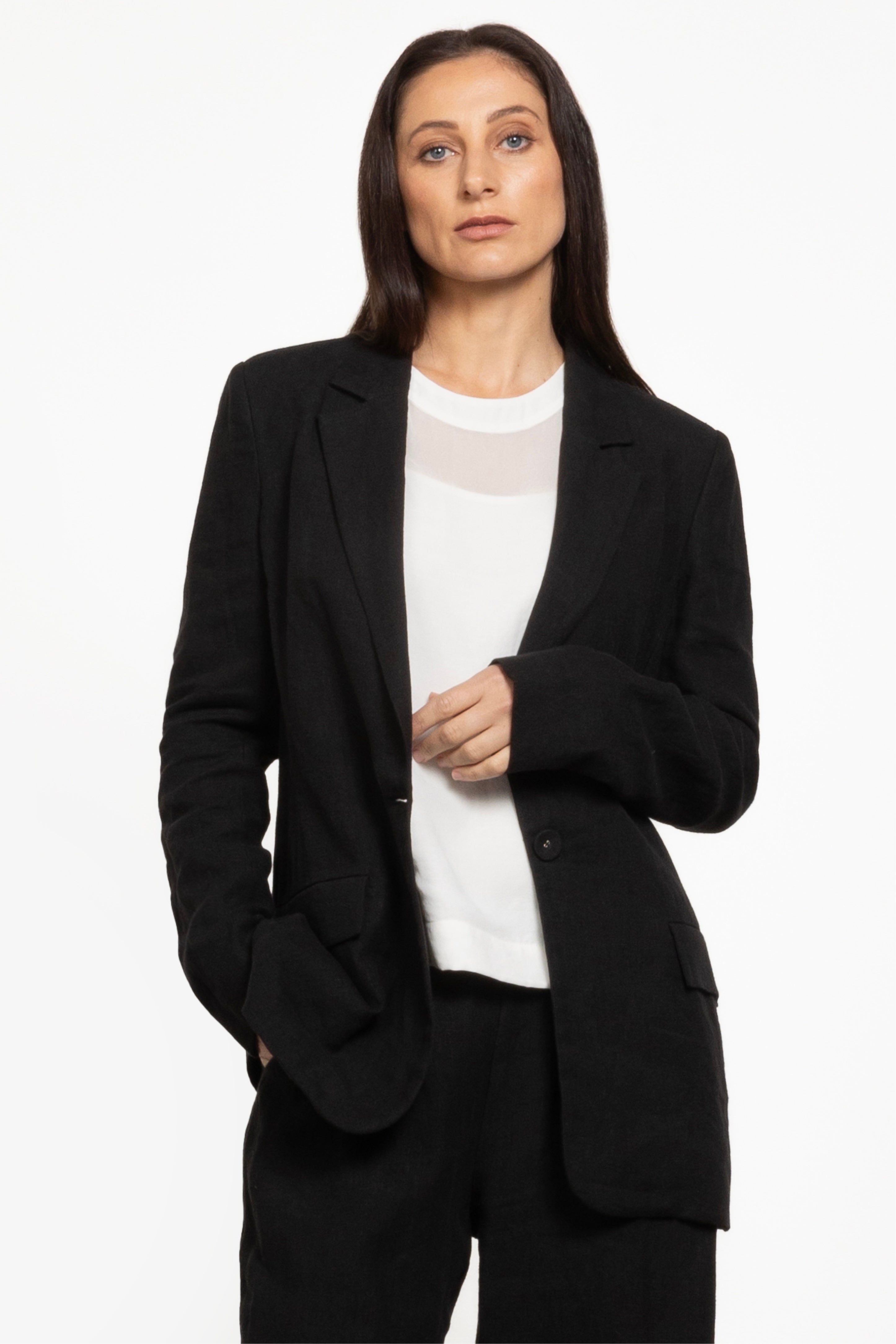 Joy Linen Jacket in Black REPERTOIRE Repertoire