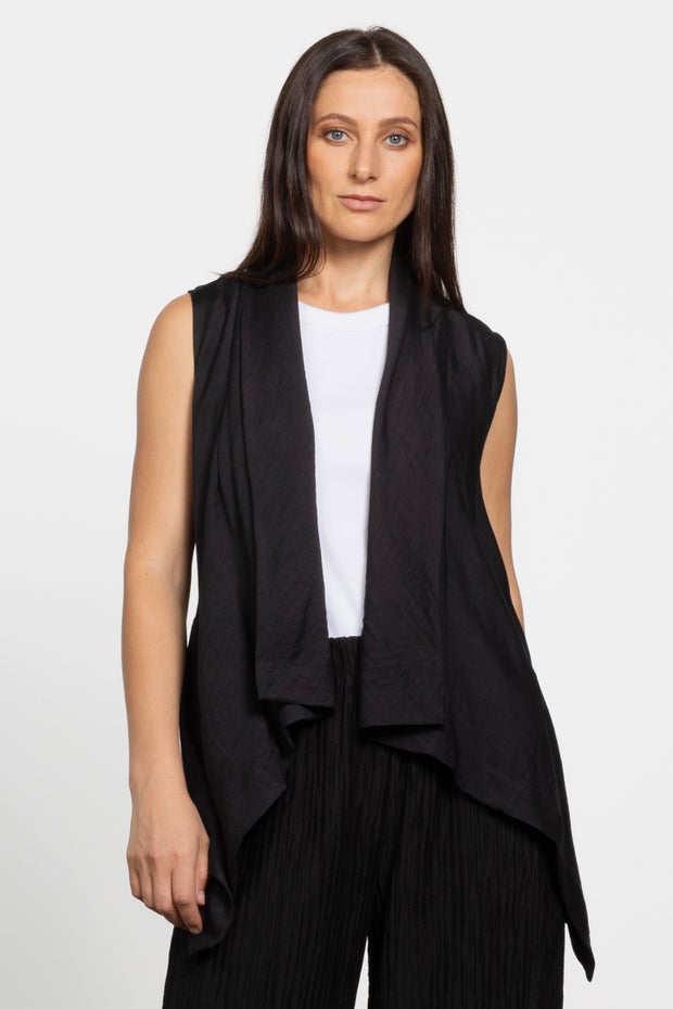 Junko Waterfall Hem Waistcoat in Black