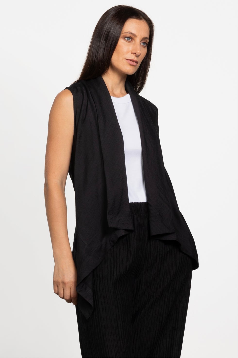 Junko Waterfall Hem Waistcoat in Black