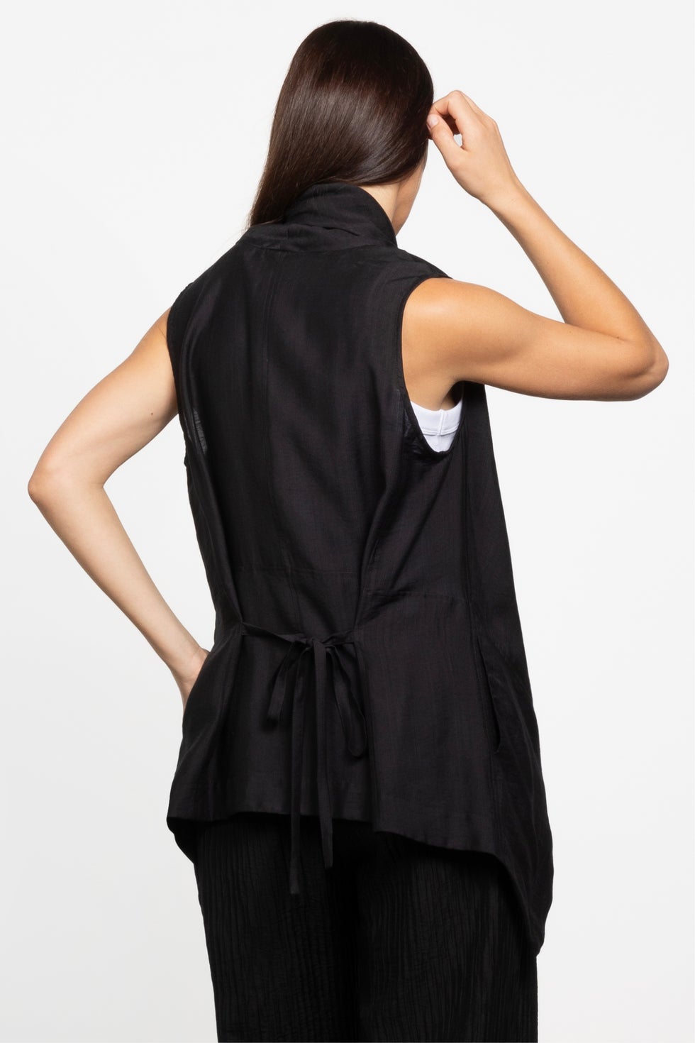 Junko Waterfall Hem Waistcoat in Black