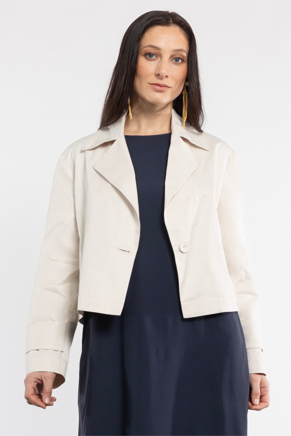 Jura Cropped Trench Coat in White Repertoire