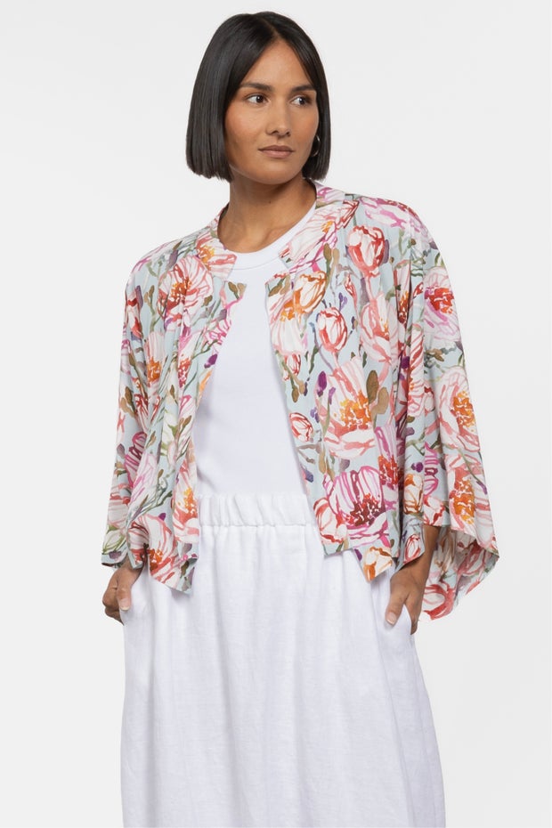 Kala Cropped Floral Kimono in Print