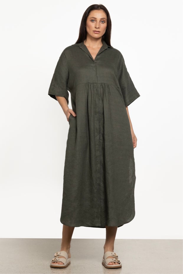 Kerri Maxi Linen Dress in Green