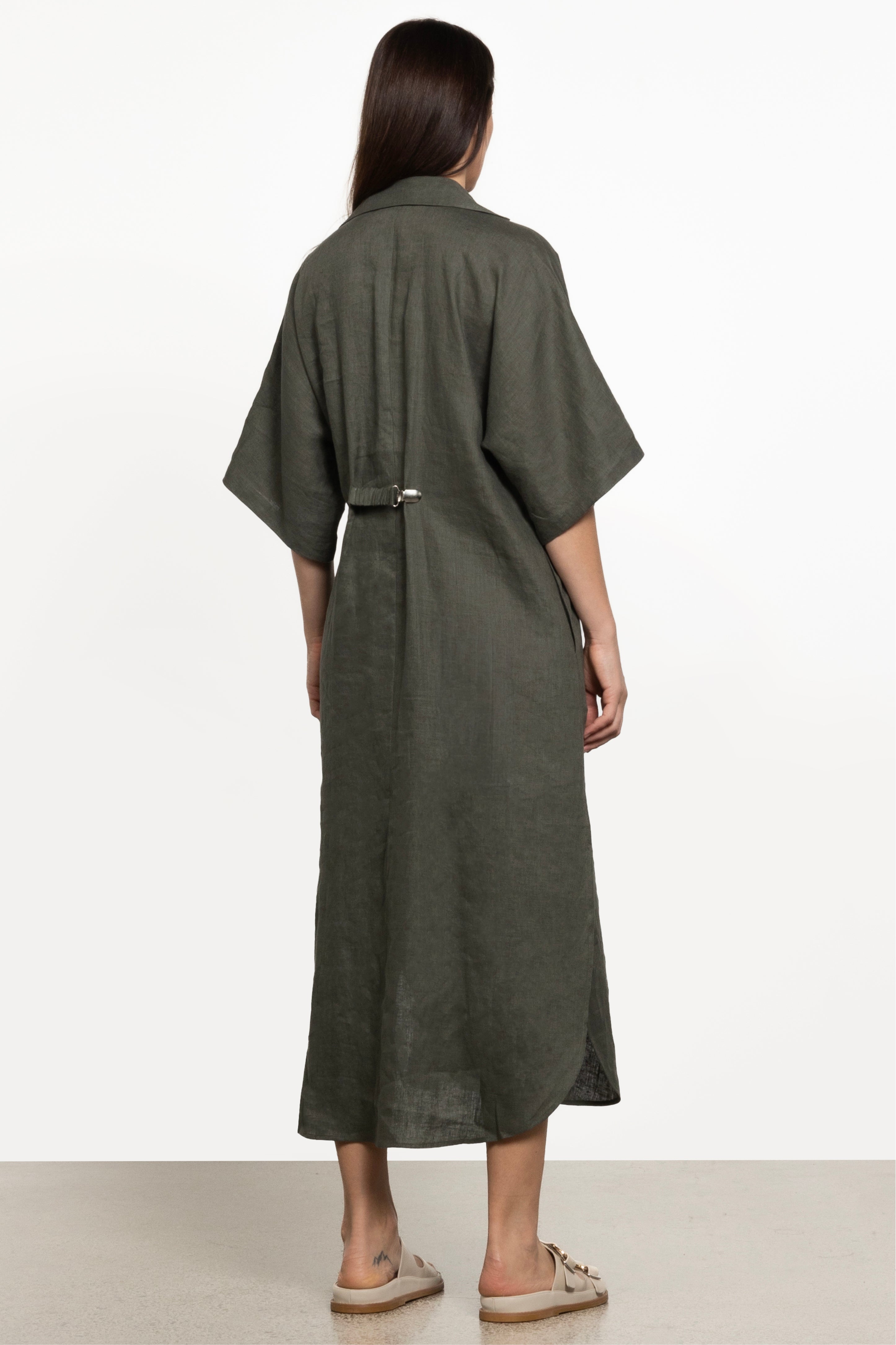 Kerri Maxi Linen Dress in Green REPERTOIRE Repertoire