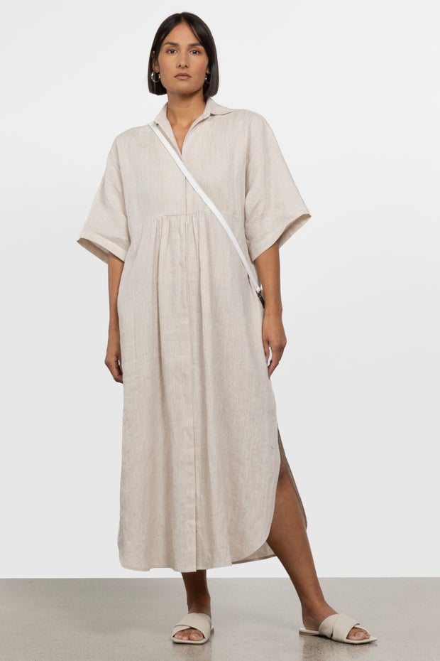 Kerri Maxi Linen Dress in Neutral