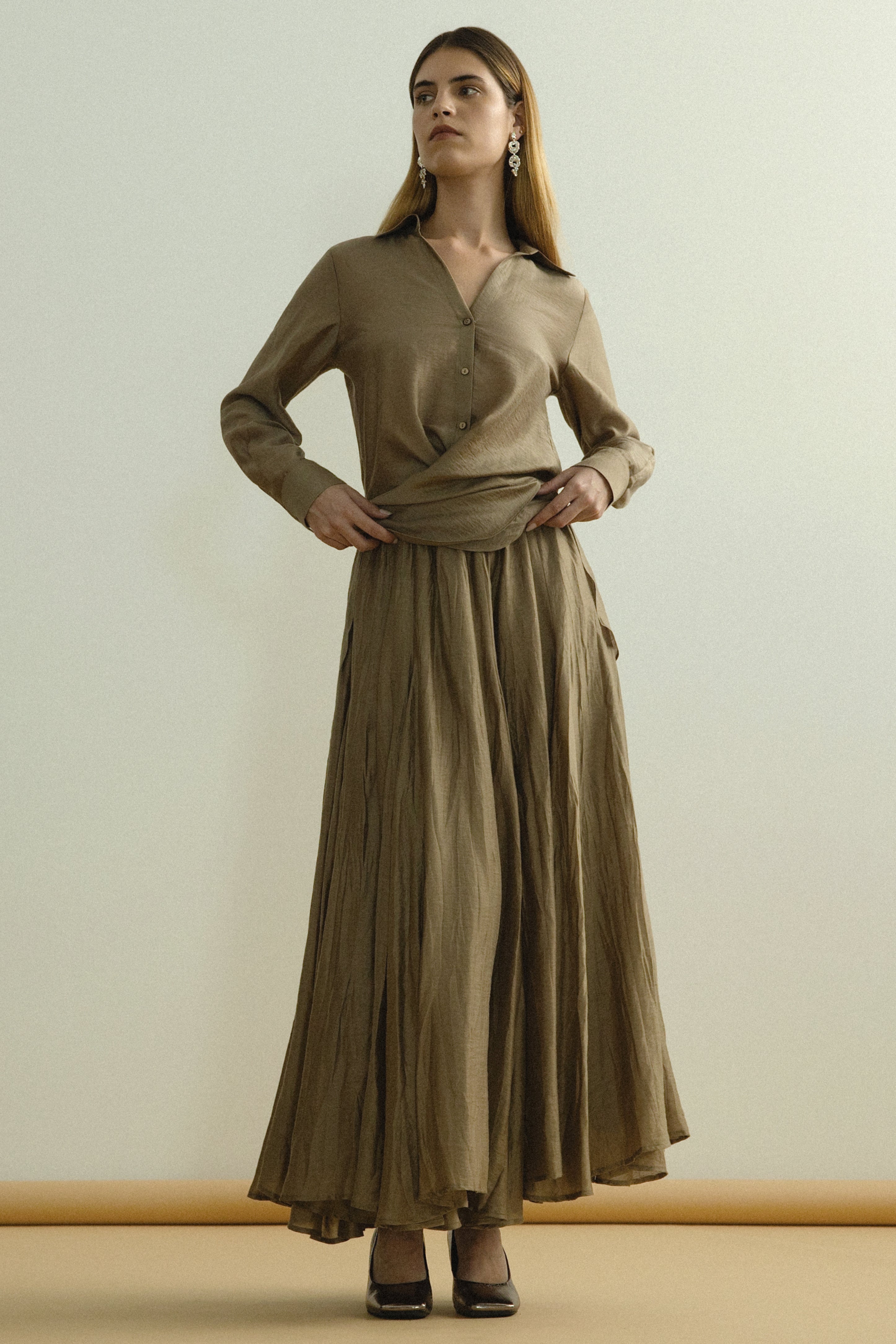 【BAON】matted pleated long skirt TWEE Celity Banding Pleated Long Skirt | KOODING