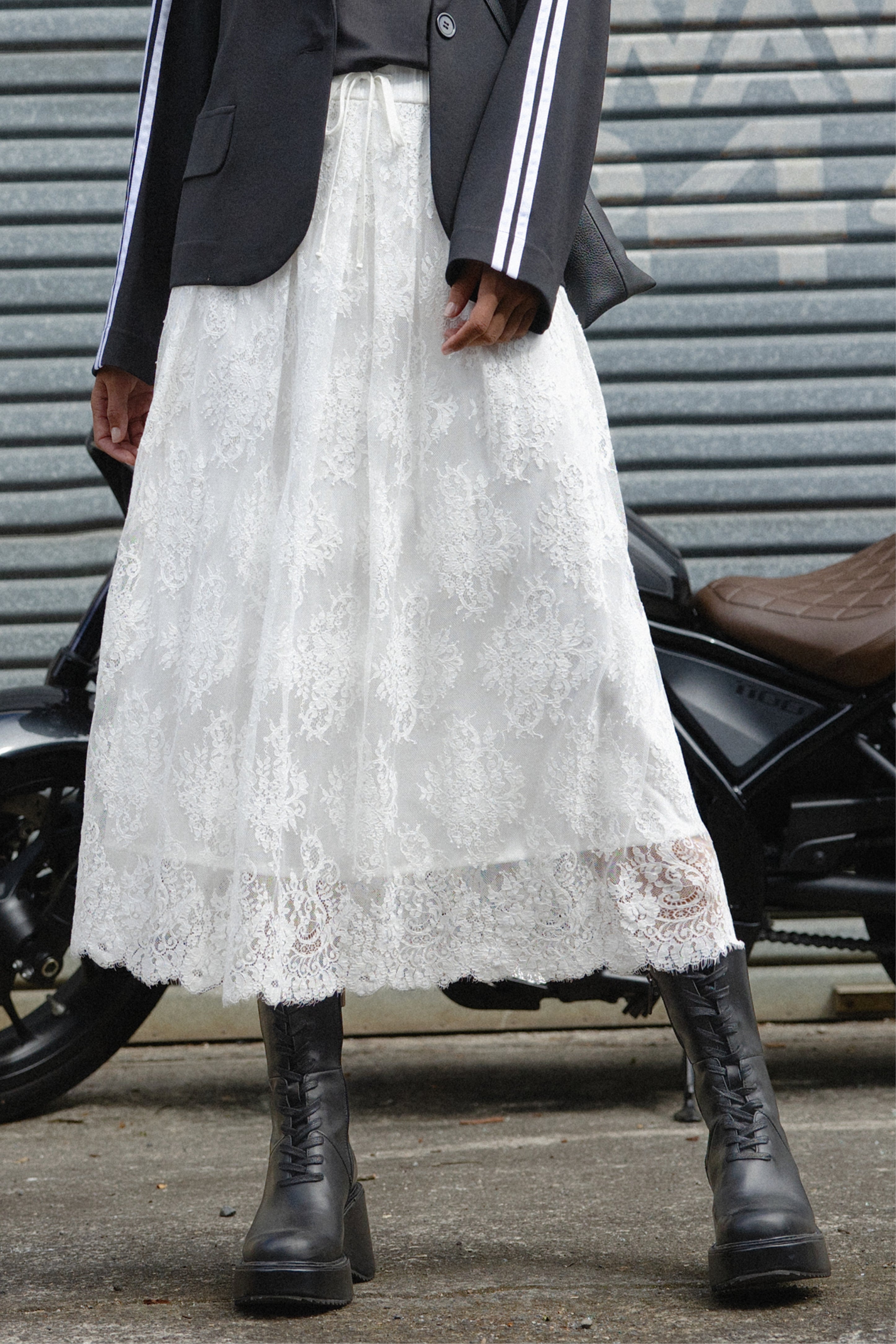 Lance Long Lace Skirt in White Repertoire - Main Image