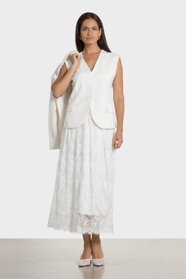 Lance Long Lace Skirt in White