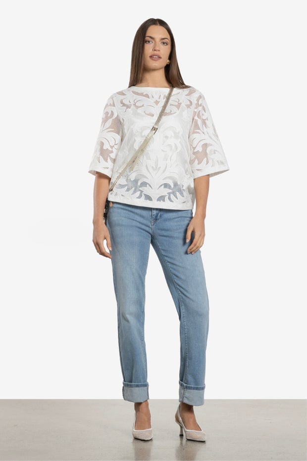 Lani Boxy Lace Top in White
