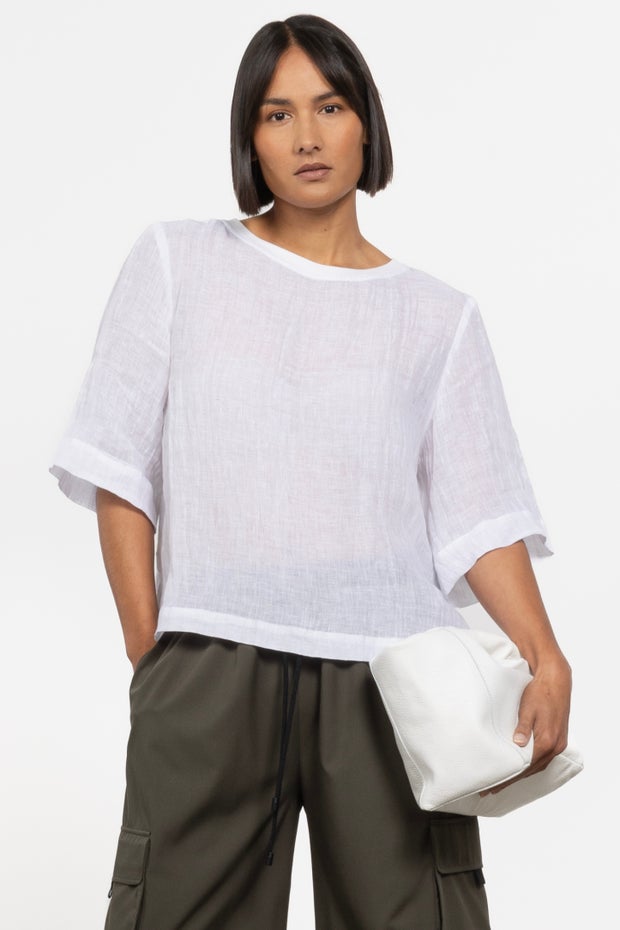 Lani Linen Mesh Top in White