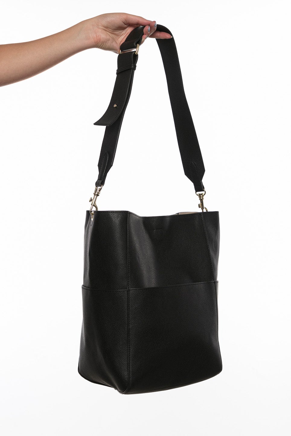 large leather bucket bag