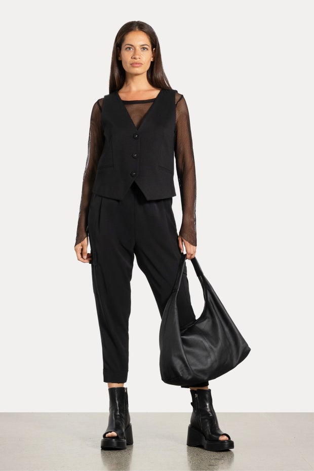 Lea Adjustable Lined Waistcoat in Black