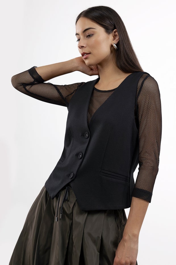 Lea Lined Adjustable Waistcoat in Black